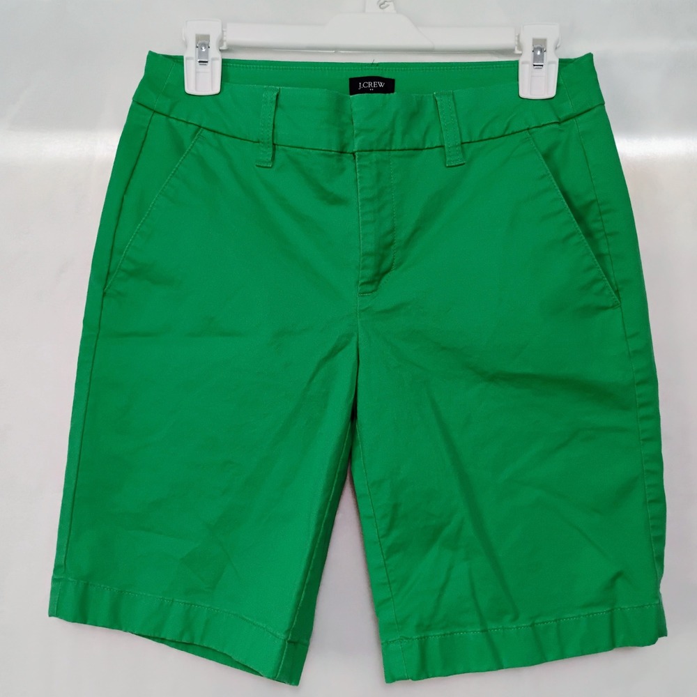 J Crew Womens Kelly Green Chino Shorts Size 0 Stretch Cotton Bermuda 9 Inch D